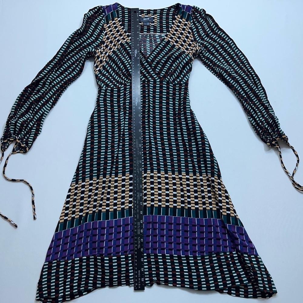 Anthropologie Maeve Long Sleeve A-Line Dress Womens Size 00 Zip Side Viscose - Picture 8 of 16